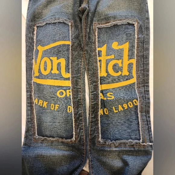 Von Dutch Vintage EUC Low Rise Flare Med Wash Graphic Jeans Size 29 - Picture 9 of 14